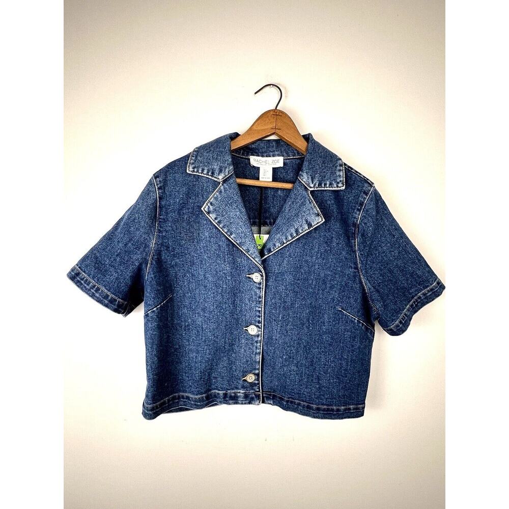 NWT Rachel Zoe Cropped Denim Shirt Womens Large Button Down Coastal Country